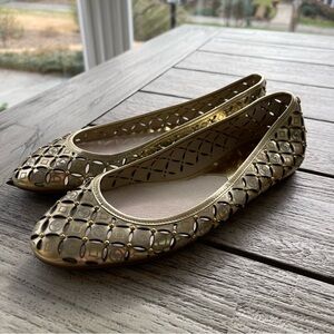 Michael Kors Gabriella Gold Cut-Out Leather Ballet Flats Womens Size 8
